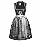 Funspread Dirndl Damen Midi Schwarz - Dirndlkleid mit Spitzenschürze Trachtenmode Kleid für Oktoberfest 40