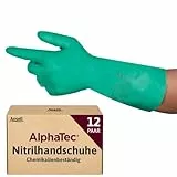 Ansell AlphaTec 37-675, Chemikalienschutzhandschuhe, Wasserdichte Sicherheitshandschuhe, Lebensmittel- und Reinigungshandschuhe, Latexfreie Schutzhandschuhe, Grüne Nitrilhandschuhe, 12 Paar, Gr. XL