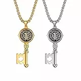 JewelryWe Schmuck 2pcs Retro Herren Halskette Edelstahl Saint St. Benedikt Exorzismus Schlüssel Anhänger 22 Zoll Kette mit kostenlos Gravur, Gold Silber