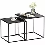 HOMCOM Couchtisch Quadratisch 2er Set, Satztisch Modern Wohnzimmertisch Stapelbar Kaffeetisch Beistelltisch für Wohnzimmer 40x40x40cm & 35x35x35cm, Schwarz