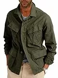 Runcati Leichte Safari-Jacke für Herren, Baumwolle, mit Knopfleiste, Outdoor, Militär, Cargo-Oberbekleidung, Grün (Army Green), M
