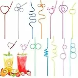 WUSJCOF Bunte Strohhalme Wiederverwendbar, 12 Stück Lange Trinkhalme Kinder, Gelockte Formen Cocktail Strohhalme für Kaltes Getränk, Party Trinkhalme für Geburtstagsfeier und Hochzeiten