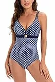 AOQUSSQOA Damen Badeanzüge Monokini Rückenfrei Bademode Swimsuit für Damen Einteiler Badeanzug(Squama, L)