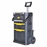 STANLEY 2in1 Rollende Werkstatt Werkzeugkoffer leer Werkzeugkasten (53 x 75.60 x 32 cm, Werkzeugtrage mit Organizeraufsatz,mit zwei großen Fächern, Teleskopgriff,aus robustem Kunststoff) STST1-79231