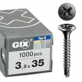 SPAX GIX-D Schnellbauschrauben 3,5 x 35 mm, Vollgewinde, 1000 Stück, Bohrspitze, Kreuzschlitz-H2, Trompetenkopf, Trockenbauschrauben für verstärkte Metallprofile – 1991170350355