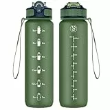 NAVTUE Trinkflasche, 1L BPA-Frei Tritan Sport Wasserflasche mit Strohhalm, Zeitmarkierungen, Auslaufsicher Sport Trinkflasche für Schule, Fitnesss, Fahrrad, Camping, Yoga, Outdoor(1 Flasche)