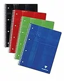 Clairefontaine 8252C - Packung mit 5 Collegeblöcken DIN A4+ mit Ringbuchlochung, 4-fach gelocht, 80 Blatt kariert, 90g, farbig sortiert, 1 Pack