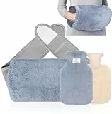 Bonilife Wärmflaschengürtel 3in1, 1L PVC Wärmflasche mit bezug und weichem Taillen-Bezug, Flauschig wärmflasche gürtel derung für Bauch, Rücken, Nacken, Bettflasche für Kinder und Erwachsene