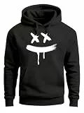 Neverless® Hoodie Herren Print Aufdruck Drip Smile Motiv Kapuzen-Pullover Männer Fashion Streetstyle Techwear Schwarz 5XL