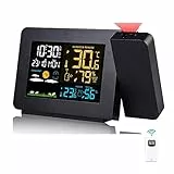 VORRINC Wetterstation Funk mit Außensensor, Projektionswecker Funk mit Innen und Außentemperatur Funkwetterstation mit Digital Thermometer Hygrometer Wettervorhersage, Barometer, Mondphase,Nachtlicht