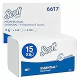 Scott® Essential™ Interfold Papierhandtücher 6617, weiße, 1-lagige Falthandtücher aus FSC-zertifiziertem Papier, für das tägliche Händetrocknen, 15 Packungen x 340 Papierhandtücher (insges. 5.100)