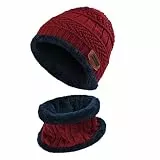 Kuyou Kinder Mütze Schal Jungen Mädchen Winter Hat Schlauchschal Set (Burgund)
