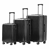 Münicase M816 TSA-Schloss, Dehnungsfuge, Teleskopgriff, Reisekoffer mit 4 Rollen, Hartschale, Große 76cm-Mitte 65cm-Kabinentrolley 55cm, 3er Kofferset, Schwarz