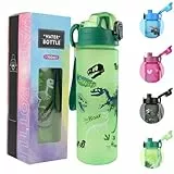 MHwan Trinkflasche Kinder, 700ml, Kohlensäure Geeignet, Auslaufsicher, BPA-Frei, One-Touch-Öffnung, Leicht zu Reinigen, Wasserflasche Geeignet für Schule und Outdoor Sport, Dinosaurier Muster