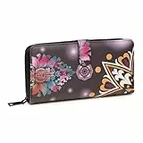 KARMA.DIEM Premium Damen Geldbörse Groß – Edles geprägtes Kunstleder mit Boho Mandala Design – Portemonnaie mit vielen Kartenfächern & Reißverschluss – Ethno Geschenkidee für Frauen (Dunkellila)