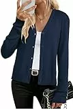 Arach&Cloz Strickjacke Damen Wolle Blend V Ausschnitt Cardigan Langarm Strickmantel Solid Strickpullover mit Knopf (A-Navy,M)