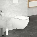 LuxeBath Wand WC Spülrandlos, Weiß, Tiefspüler Keramik Hänge WC lang 54 cm, Toilette ohne Spülrand mit Softclose-Klodeckel, Tornadospülung, Glänzende Kloschüssel Hängend mit WC-Sitz Absenkautomatik