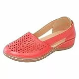 Damen Orthopädische Keilabsatz Plateau Sandalen Damenschuhemodische Bequeme Sandalen Keilabsatz Dicker Sohle Stiefel Atmungsaktive Hohler Geschlossener Zehenpartie(Rot,36)