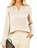 GRACE KARIN Elegant Festliche Oberteile Damen Langarm Longbluse Satin Party Oberteil Herbst Damenblusen Casual Tunika Tops Champagner M