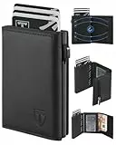 Tomylv Geldbörse Herren - Münzfach & RFID Schutz, Leder Portmonee Herren mit 9 Fächer für Kreditkarten kartenetui mit Magnetischer, Slim Wallet Geldbeutel Klein - Schwarz