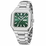 NIBOSI Herren Armbanduhr Uhren Herren Analog Quarz Edelstahl Militäruhren für Männer quadratisch Wasserdicht Business Klassisch Designer Armbanduhr Datum (Silver Green)
