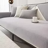Gleedipre Anti-Rutsch-Sofabezug Chenille-Stoff Bezug für Sitzkissen Einfarbige Sofamatte 1/2/3/4 Sitzer Sofaschoner Bezug(Grau,70x210cm)