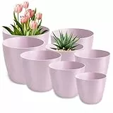 PECZEKO Blumentopf matt, 8er-Set blumenkübel, 9,5/12/14/16/18/20/25/30 cm Pflanzkübel aus Übertopf Kunststoff Topf für, groß und klein Pflanzen, 8er-Set blumenkübel kräutertopf, Rosa