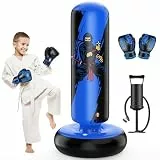 QPAU Boxsack Kinder, Aufblasbarer Standboxsack für 3-8 Kinder, Geschenke FüR Jungen Und MäDchen, Boxsack Stehend Kinder Set für Die Praxis Karate, Taekwondo, MMA