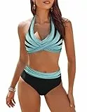 AI'MAGE Damen Bikini Set Sexy Triangel Badeanzug Strand Ties Zweiteiliger Bademode Bikinihose Swimsuit, Blau, L