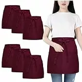 FunChaos 6 Stücke Taillenschürze, Kellnerschürze mit 3 Taschen, Wasserdichte Halbe Schürze für Männer und Frauen, Kochschürze zum Kochen, Reinigen, Malen, Gärtnern, Bistro, Restaurant (Wein)