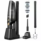 POWJIELI Handstaubsauger,12000Pa Handstaubsauger Akku mit Ladestation,Auto Staubsauger Kabellos mit 3 Waschbar HEPA-Filter,Nass&Trocken Beutellos Staubsauger Stark für Haus, Büro, Auto, Tierhaare