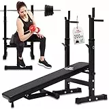 C.P.Sports Hantelbank klappbar bis 200kg mit verstellbarer Langhantel Ablage + Dip-Station | Multifunktion – Schrägbank/Flachbank | Stahl Trainingsbank für Kraftsport, Fitness, Gym Training zuhause