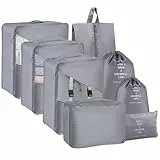 Koffer Organizer Set- 8 Stück, Packing Cubes für Reise, Packtaschen für Koffer, Travel Organizer Suitcase Kleidertaschen Schuhbeutel Kosmetiktasche, Travel Essentials-Grau