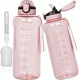 DEARRAY Tritan Trinkflasche 2l mit Strohhalm & Zeitmarkierung, 2 liter BPA-frei Große Wasserflasche mit Uhrzeit Motivierende Sportflasche für Fitness & Gym