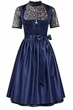 EIISSION Dirndl Damen midi Lang Dirndl Blau Trachtenkleid Trachtenrock Dirndl-Komplettsets Trachtenmode Trachten Damen mit 3 Teilig Schürze Dirndlbluse Oktoberfest Dresses Dirndlkleid 38