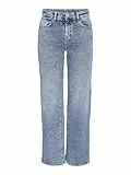 NOISY MAY Damen Wide Leg Jeans Normal Waist Straight Denim Stretch Hose Stoned Design NMYOLANDA, Farben:Blau, Größe:28W / 30L, Beinlänge:L30