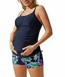 Maacie Mutterschatfsbikinis Zwei Stück Lässig Bequem Badeanzüge mit Hohe Taille Dunkelblau XL