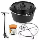 Petromax Feuertopf ft9 Einsteiger-Set - Dutch Oven mit Standfüßen inklusive Deckelheber, Pflegepaste und Untersetzer - für alle Grillarten und offenes Feuer - 7,5 Liter
