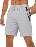 Wayleb Herren Shorts Sport Hosen Kurz Sweat Laufshorts Trainingshose Fitness Training Kurze Hose Sweathose Sporthose mit Reißverschlusstasche, Grau XL