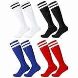Firtink 4 Paare Fußballsocken Kinder, Sportsocken Fußball Socken Trainingssocken Fussball Socken für Jungen und Mädchen Fußballtraining, Laufen, Sport, Schwarz, Weiß, Rot, Blau