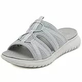 Acfoda Schiebe Sandalen Damen Sommer mit Weiches Fußbett Leicht Bequeme Orthopädische Pantoletten Slip On Hausschuhe Offene Zehen Mesh Sommerschuhe Flach Schlappen Arch Support Slipper Grau 41