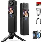 SJCAM C300 Vlog Kamera 4K(64GB),7 Stunden Akkulaufzeit,6-Achsen-Stabilisierung,Dual-Touchscreen,154° Weitwinkel,30M Wasserdicht,Action cam mit Zubehör-Kits Geschenke,Schwarz