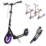 MEE GOO Faltbarer Roller für Kinder und Erwachsene, höhenverstellbarem Lenker, Doppelbremsen, 8' Rädern, rutschfestem Deck, bis 100kg (220lbs) (Schwarz)