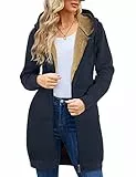 Nadeer Damen Mantel Plüschjacke mit Kapuze Lang Gefüttert Hoodies Plüsch Reißverschluss Mittellang Lässig Warm Fleece Sweatshirt Winter Übergroße Langarm Dehnbare Jacke mit Taschen(Marineblau,M)