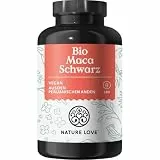 NATURE LOVE® Bio Maca Kapseln (schwarz) - 3000 mg je Tagesdosis - 180 Kapseln - Mit natürlichem Vitamin C - Ohne Magnesiumstearat, Zertifiziert Bio, hochdosiert, vegan, in Deutschland produziert