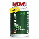 Vitamin d3 k2 hochdosiert 20000I.E. + Vitamin K2 MK7 200 mcg pro Dosis, 120 Vegetarisch Depot im Jahresvorrat, Ohne Zusätze, In Deutschland Produziert