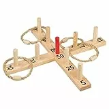 Idena - Ringwurf-Spiel aus Holz mit 9 Spielstäben und 4 Ringen aus Sisal, Geschicklichkeits-Spiel für Kinder und Erwachsene, beliebtes Outdoor-Sportspiel für den Sommer, im Garten oder Park