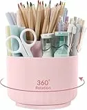 SKYDUE Schreibtisch Organizer, 360 Grad Stiftehalter Drehbar, Stifte Organizer Mit 5 Fächern, Stiftehalter Schreibtisch Für Büro, Schule, Zuhause(Hellrosa)