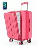 MGOB Koffer Handgepäck Trolleys Polycarbonat Reisekoffer Erweiterbar mit Vordertasche Hartschalen Leicht mit TSA USB und Externer Teleskopgriff,55x36x24cm(Rosa)