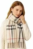 KARMA.DIEM Premium Schal – Cashmere Merino Touch – Luxuriös Weich & Warm – Braun Kariert – 180x65 cm Unisex Pashmina Stola für Damen & Herren (Beige Kariert)